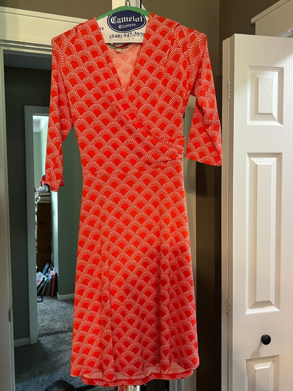 Orange Patterned Wrap-Style Women’s Dress